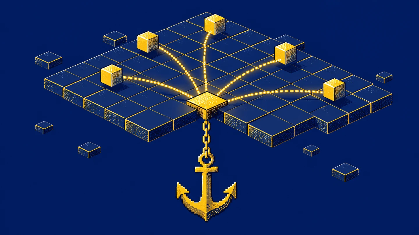 One grid cell held by an anchor and connected to several calculation results