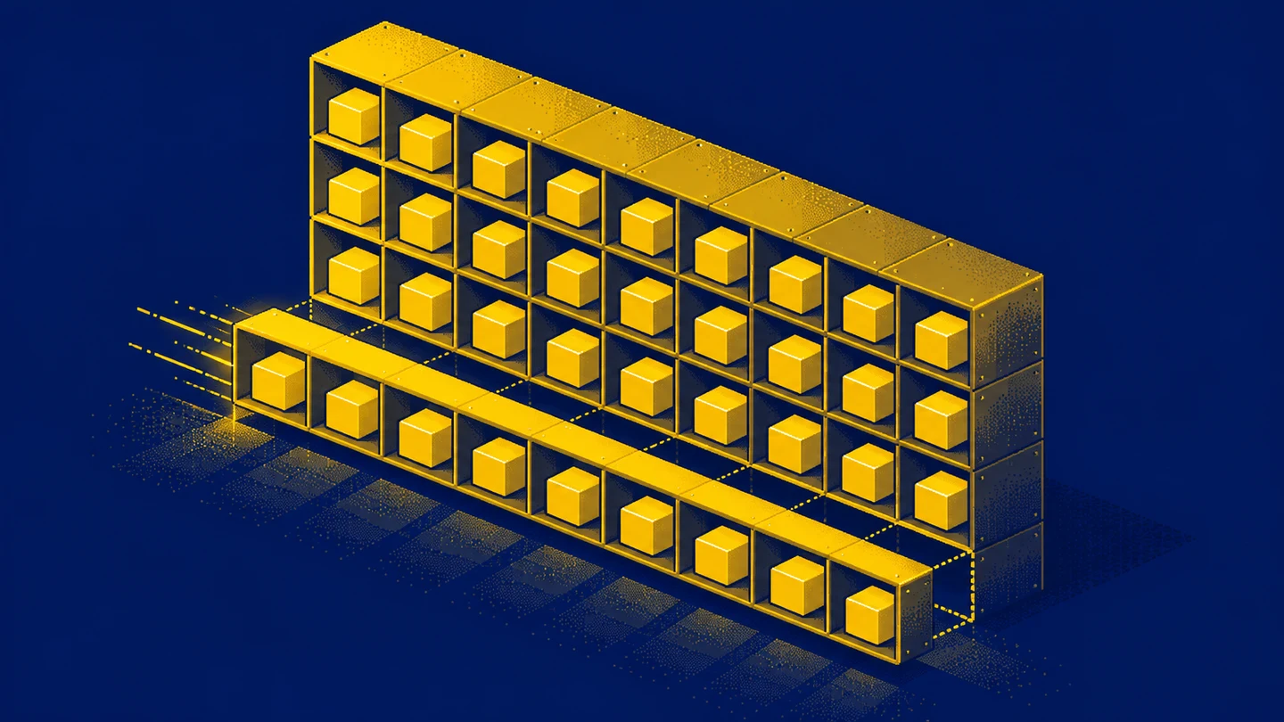 A modular cabinet of matching compartments expands with an additional row.