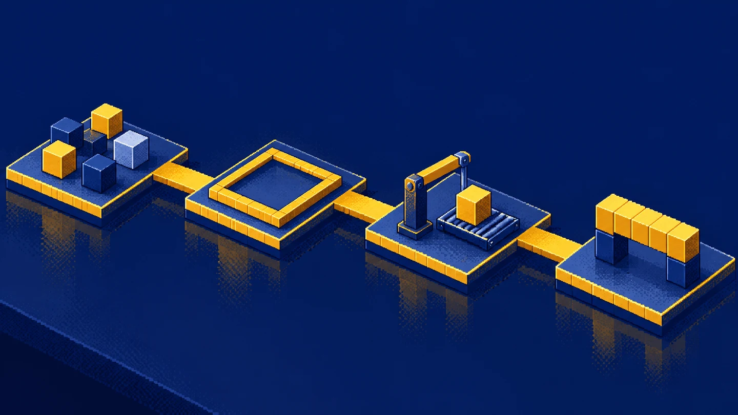 Four connected platforms use blocks to represent a situation, task, action and completed result