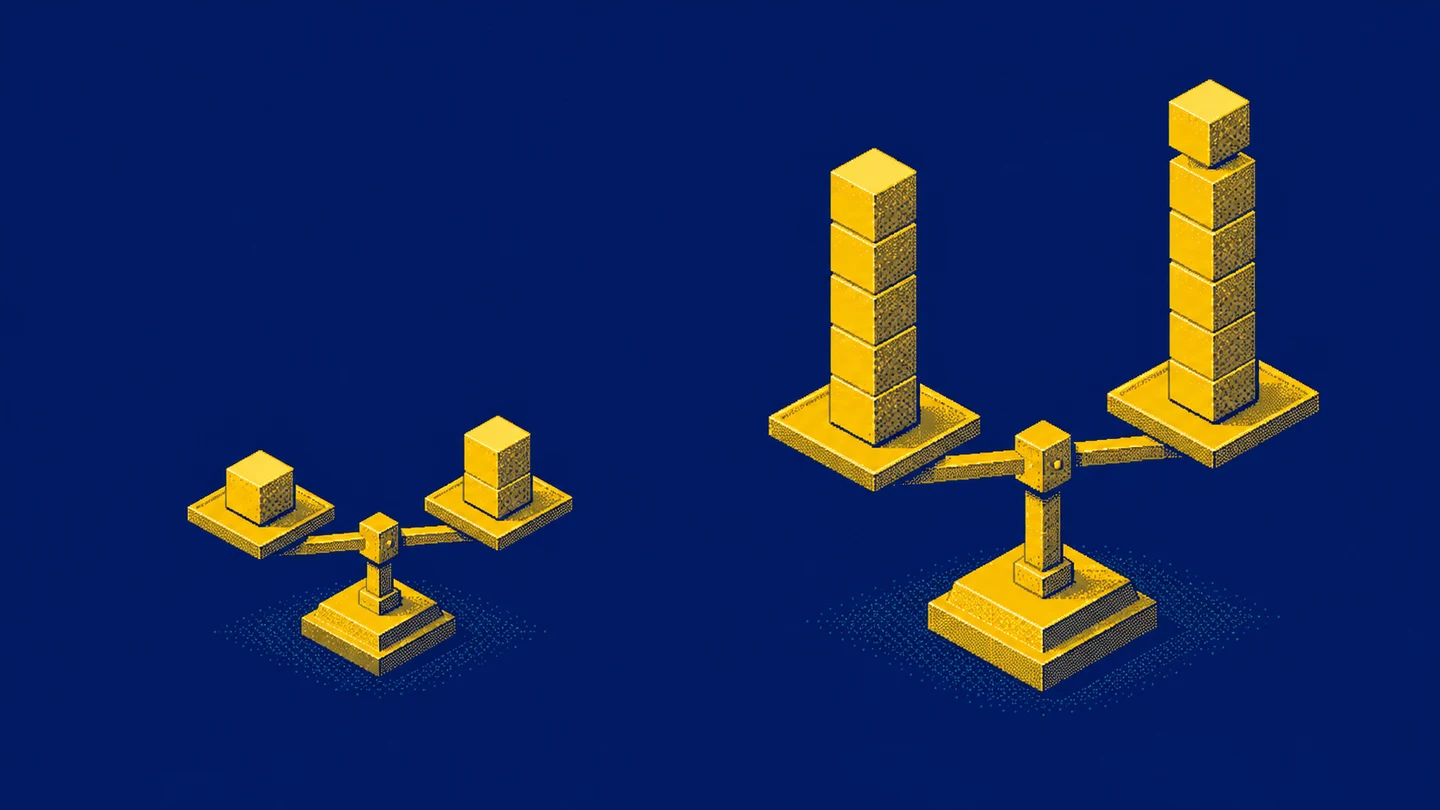 Different stacks of cubes illustrate how the starting base changes the meaning of an increase.