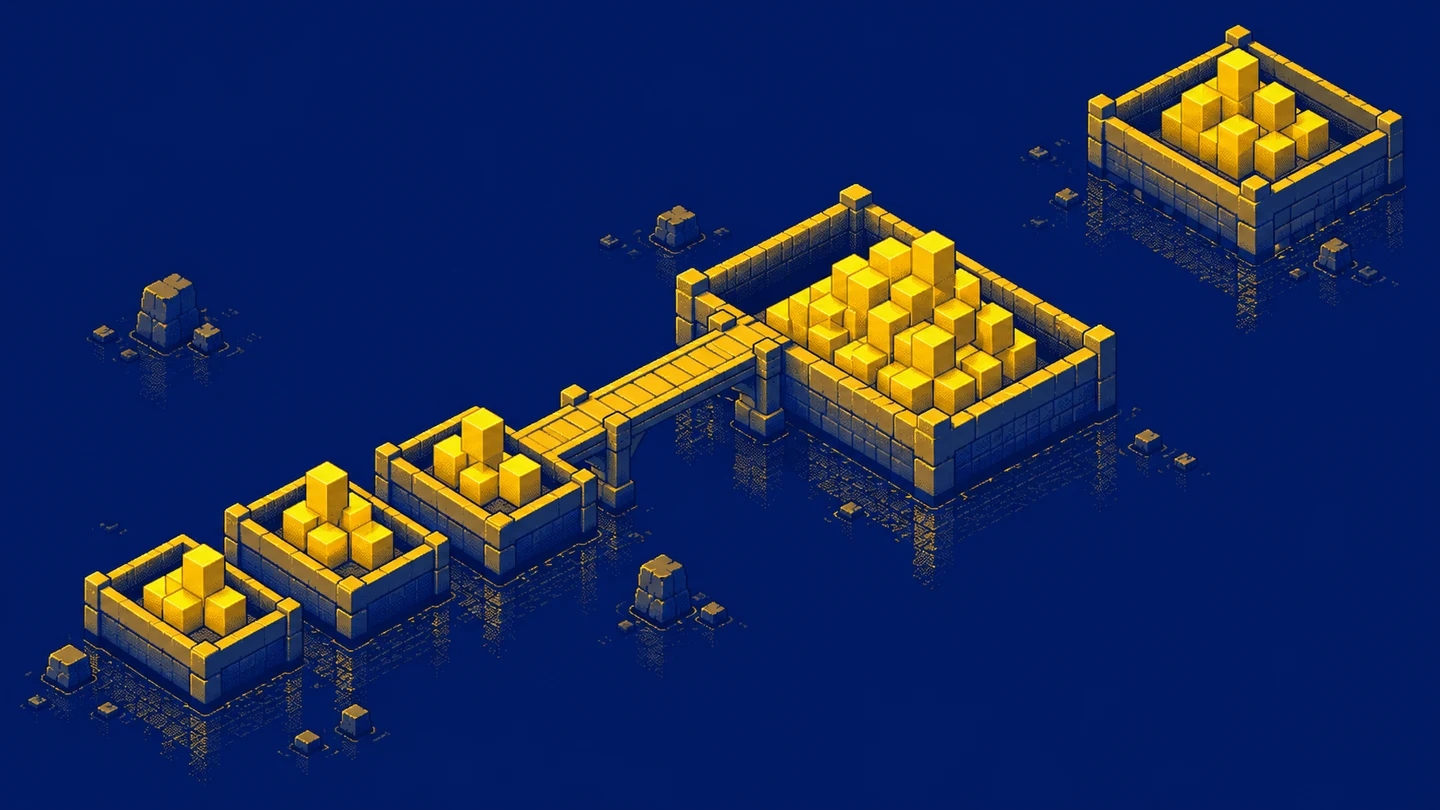 Small daily trays connect to a larger monthly container while another container has no matching connection