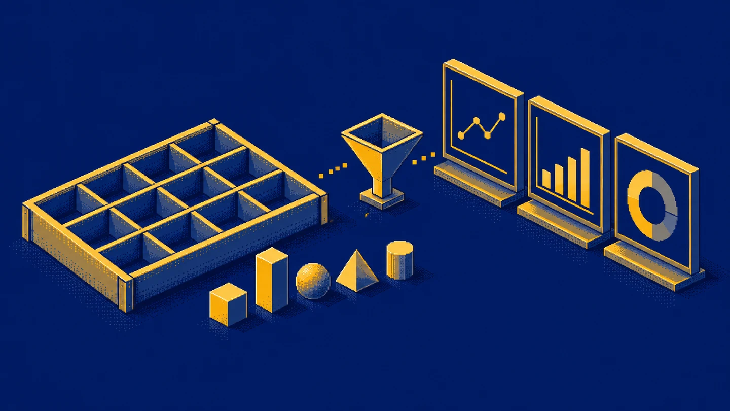 An analytical workbench, a filter and three views of the same dataset